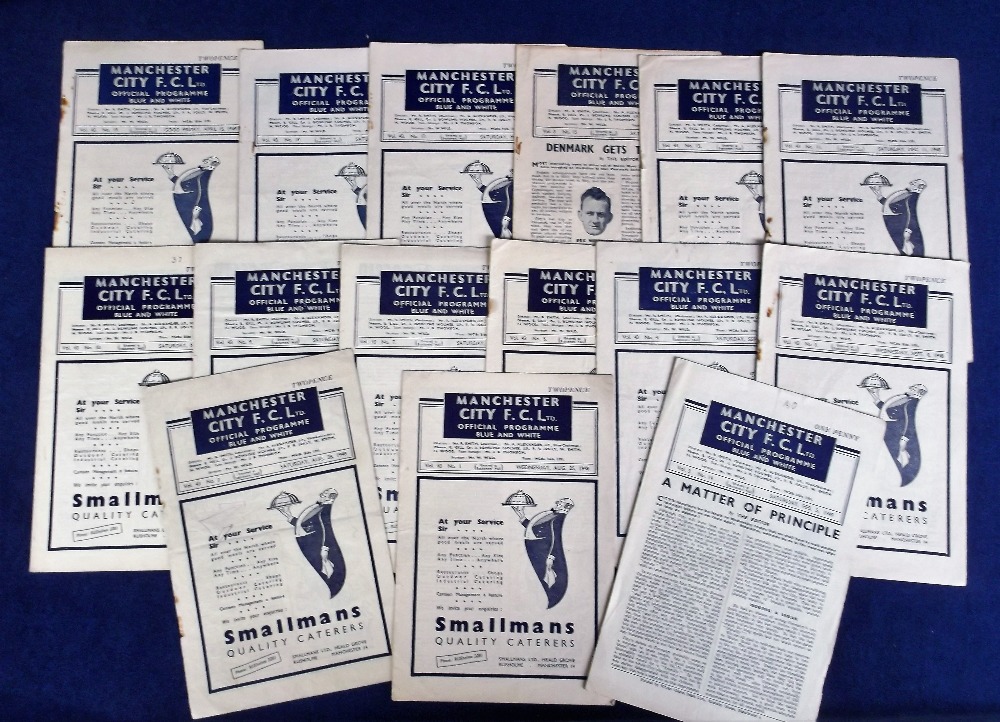 Football programmes, Manchester City, 15 home programmes all 1948/49 inc. Preston, Stoke,