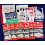 Football programmes, Arsenal FC, 1959/60, 21 home league matches, plus FA Cup replay v Rotherham,