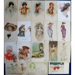 Postcards, a good selection of 54 glamour and pretty girl illustrated cards. Artist inc. Corbella,