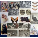 Postcards, a collection of 50+ animal related cards, RP's, printed and artist-drawn inc.