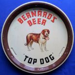 Breweriana, D & J Bernard Ltd, Edinburgh, tin pub tray for Bernard's Beer 'Top Dog', circular,