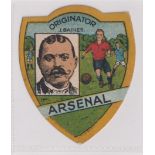 Trade card, Football, Baines, Arsenal, shield shaped type card with J. Baines, Originator inset (