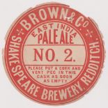 Barrel label, Brown & Co, Shakespeare Brewery, Redditch, East India Pale Ale No 2, circular, 158mm