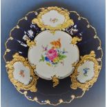 Meissen Plate, cobalt blue and gold hand painted plate circa 1950s. Crossed sword mark to back