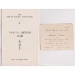 Olympics, scarce programme / menu, with ticket, for the annual dinner of the British Olympic
