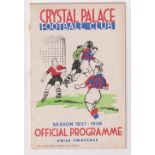 Football programme, Crystal Palace v Bristol Rovers, 19 January 1938, Division 3 South (staples