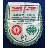 Football pennant, fringed pennant from the Manchester United v Glasgow Celtic Lou Macari testimonial