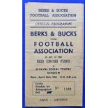 Football programme, Berks & Bucks v The Football Association in aid of the Red Cross Fund, played at