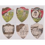 Trade cards, Baines, Cricket, six shield shaped cards, Burnley, Halifax, Heywood, Penrith, Neath &