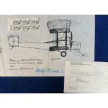 Stamps, Original sketch of the Vickers Vimy aircraft used for the 1969 Alcock & Brown stamp,