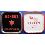 Breweriana, Usher's of Edinburgh, 2 square tin pub trays, one Usher's 'Red Star Export', the