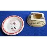 Breweriana, John Aitchison & Co, Edinburgh, 2 vintage ceramic ashtrays for Aitchie's Ale, both