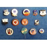 Football badges, 13 enamel badges, 1950s to 90s, inc. Portsmouth (2 different, with 1 possibly