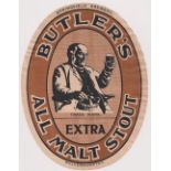 Beer label, Butler's Wolverhampton, large vertical oval for All Malt Stout, 250mm high x 164mm (