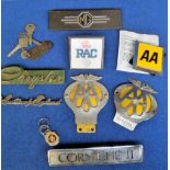 Car Badges, Rolls Royce Corniche II, MG, Chrysler, Austin, 3 AA badges and an RAC Daimler badge (gd)