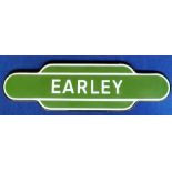 Railwayana, an original Earley Station totem sign in green with white writing, BR Southern Region,