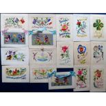 Postcards, Silks, a collection of approx. 17 WW1 embroidered silks, mainly flowers, horseshoe,