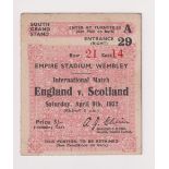 Football ticket, England v Scotland, 9 April, 1932, Wembley Stadium (slightly aged, gd) (1)