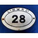 Railwayana, a cast iron oval London & North Western Railway Co. bridge plate No. 28 (approx. size 46