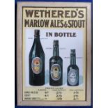 Breweriana, Advertising, Wethered's, Marlow, a framed shop advertising display card, for Marlow Ales