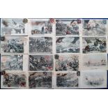 Postcards, a collection of 25 illustrated cards of the Japanese / Russian War showing battle scenes,