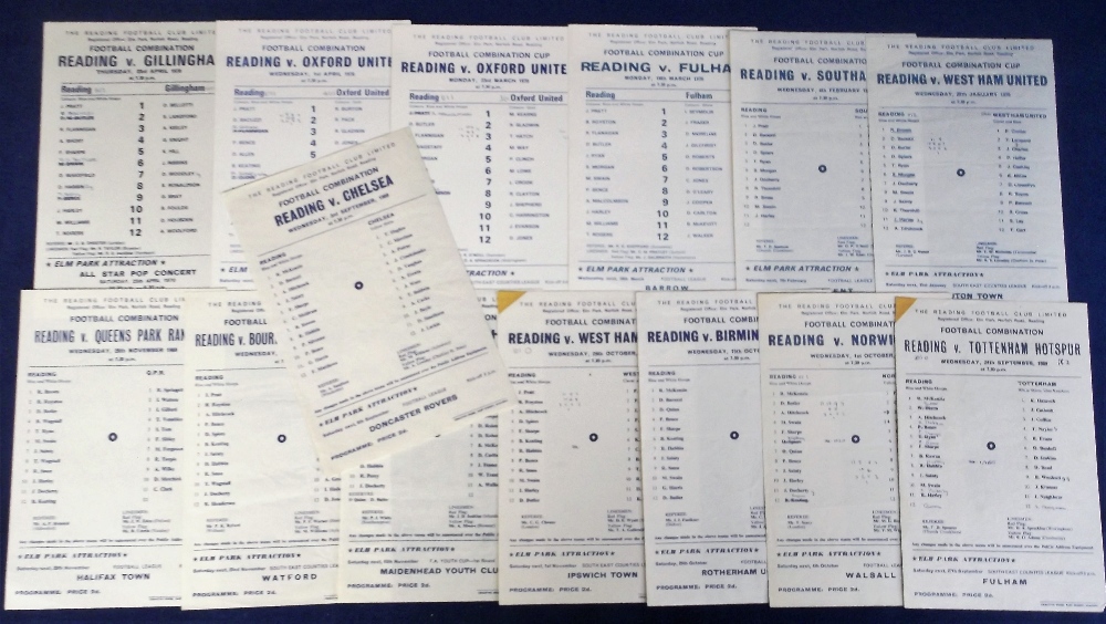 Football programmes, Reading RESERVES, 1969/70, 14 single sheet home programmes inc. Chelsea (