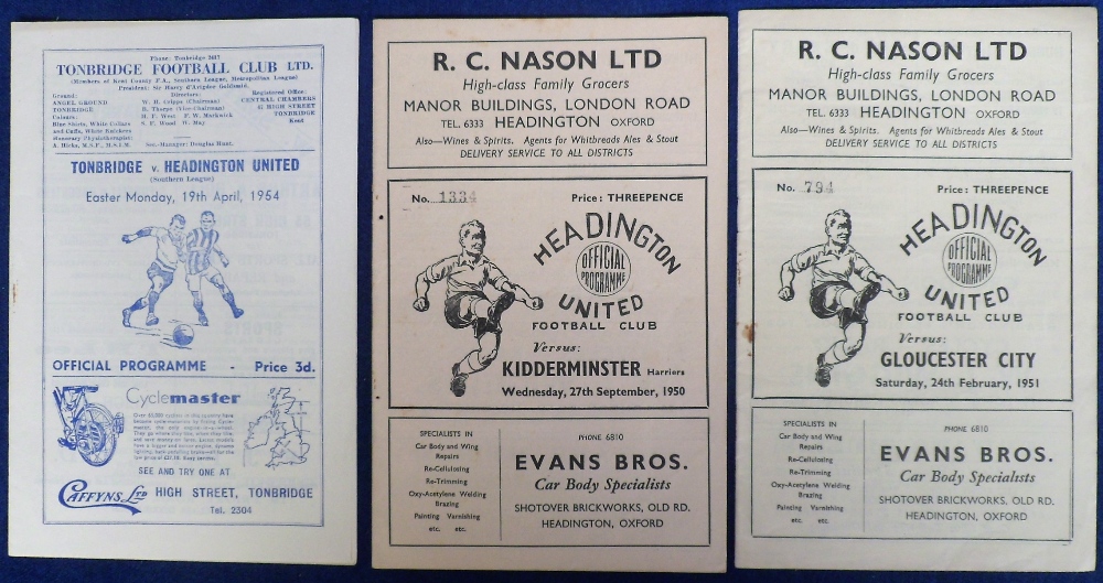 Football programmes, Headington United, three programmes, homes v Kidderminster (with press