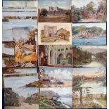 Postcards, a collection of approx. 130 UK Art views inc.30 by Quinton and many Tuck published,