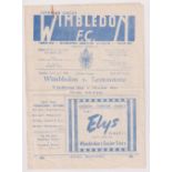 Football programme, Wimbledon, large 4-page dual issue for games v Leytonstone 22 April 1950 and