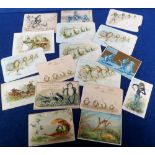 Ephemera, Tony Warr Collection, 17 Victorian greetings and trade cards all featuring frogs, many