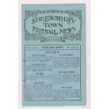 Football programme, Shrewsbury Town v Worcester, 4 April 1925, Birmingham League (ex-binder, gd/