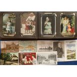 Postcards, a vintage album of approx. 95 cards mostly of children and greetings inc. Santa,