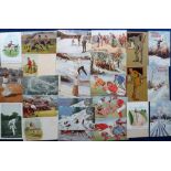 Postcards, a mixed sport collection of 50+ cards inc. Tuck published photochrome 'Roller-skates'