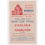 Football programme, Chelsea v Charlton, 15th April, 1944, Football League (South) Cup Final,