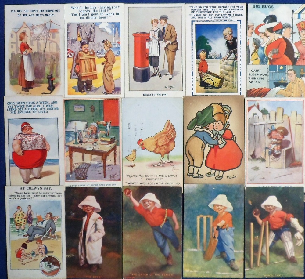 Postcards, Comic, a broad range of 100+ cards, artists inc. Spurgin, McGill, Gilson, Attwell, Lawson