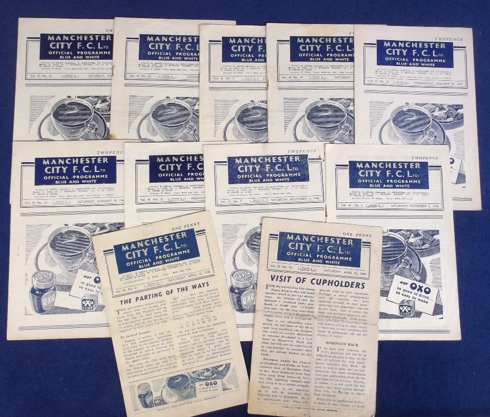 Football programmes, Manchester City 11 home programmes inc. Blackpool 22 April 1944 FL North Cup