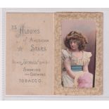 Cigarette card, USA, Duke's, fold over advert card for 'Albums of American Stars' illustrated with