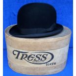 Hunting Bowler Hat, Tress & Co. of London hard bowler hat suitable for equitation, size 7 1/8,