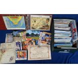 Postcards, approx. 800 modern cards with many map cards and transport, comic Whitbread beer mat