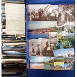 Postcards etc, mixed age selection inc. RP's, social history, views, military, greetings, UK &