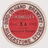 Barrel label, 'XA' from T H Shelley of the Bird In Hand Brewery, Hilderstone, Stone, 130mm high (