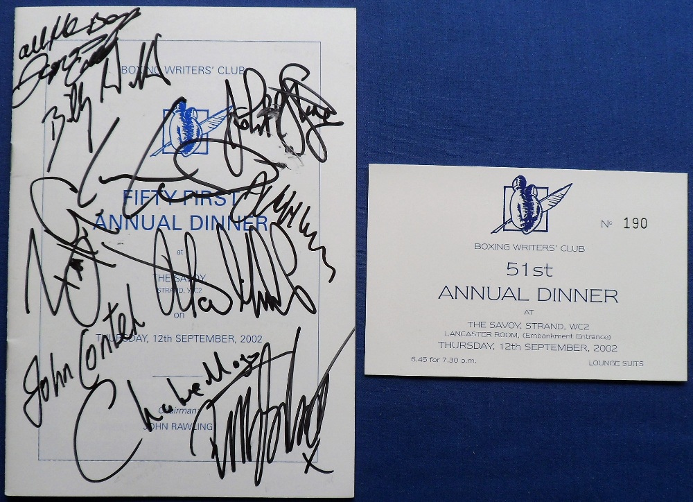 Boxing autographs, programme from the Boxing Writer's Fifty-First Annual Dinner, held at the