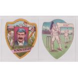 Trade cards, Baines, Cricket, two shield shaped cards, Yorkshire (Lord Hawke inset) & Kent (gd/