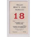 Cigarette card, South Wales Tobacco Co Ltd, The Sunclad Game of Numbers, type card, no 18 (light