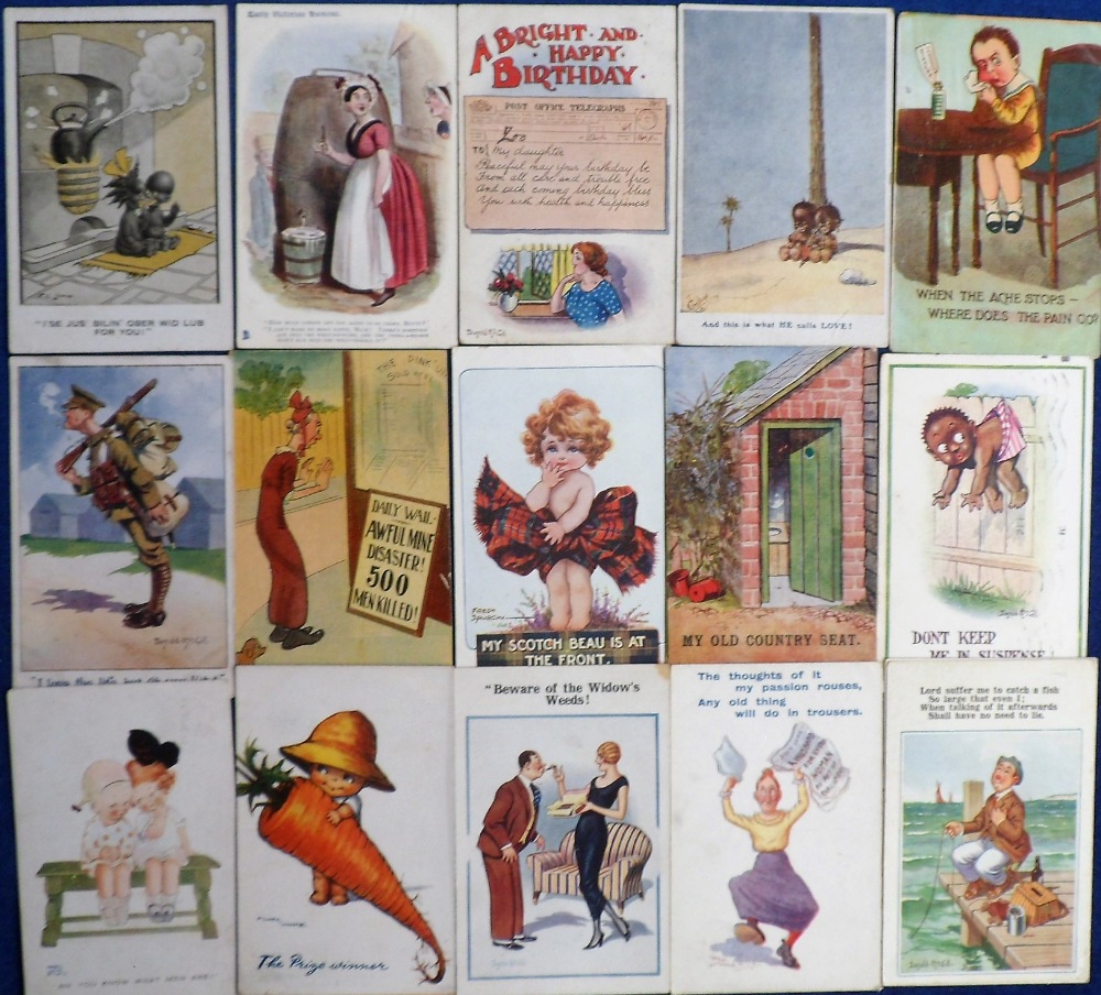 Postcards, Comic, a collection of 90+ cards, artists inc. McGill, Lewin (black humour), F E