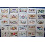 Postcards, a collection of approx. 48 embroidered silk cards, mainly greetings, hearts and