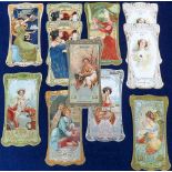 Advertising, Trade Cards, 11 Lefevre-Utile shaped biscuit cards depicting Alphonse Mucha designs (gd