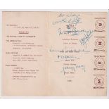 Football autographs, Manchester United /Manchester City 1956, a guest list and menu card from the