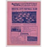 Football programme, Bristol City Reserves v QPR Reserves, 20 November 1937, London Combination