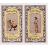 Cigarette cards, Muratti, Beauties CHOAB, 'P' size, plain back, two cards, ref H21, pictures nos